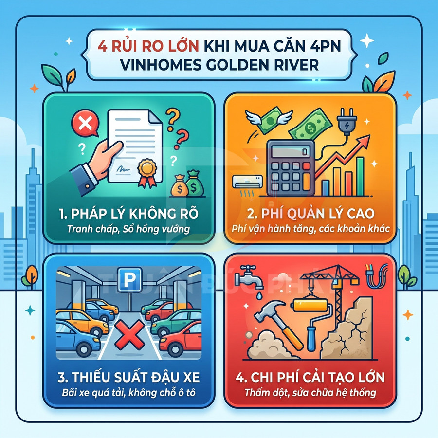 4 rủi ro lớn khi mua căn hộ 4 phòng ngủ Vinhomes Golden River về pháp lý, phí quản lý, chỗ đậu xe và chi phí cải tạo