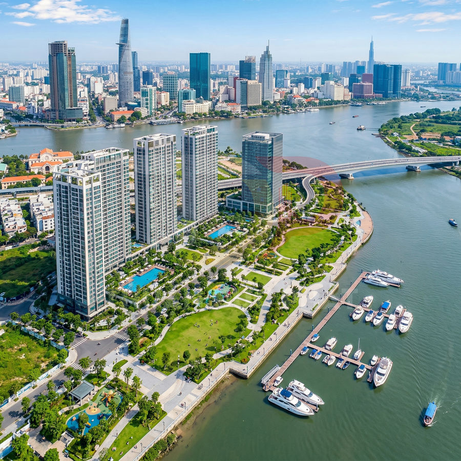 Khu căn hộ cao cấp ven sông với bến du thuyền và công viên xanh giữa trung tâm thành phố