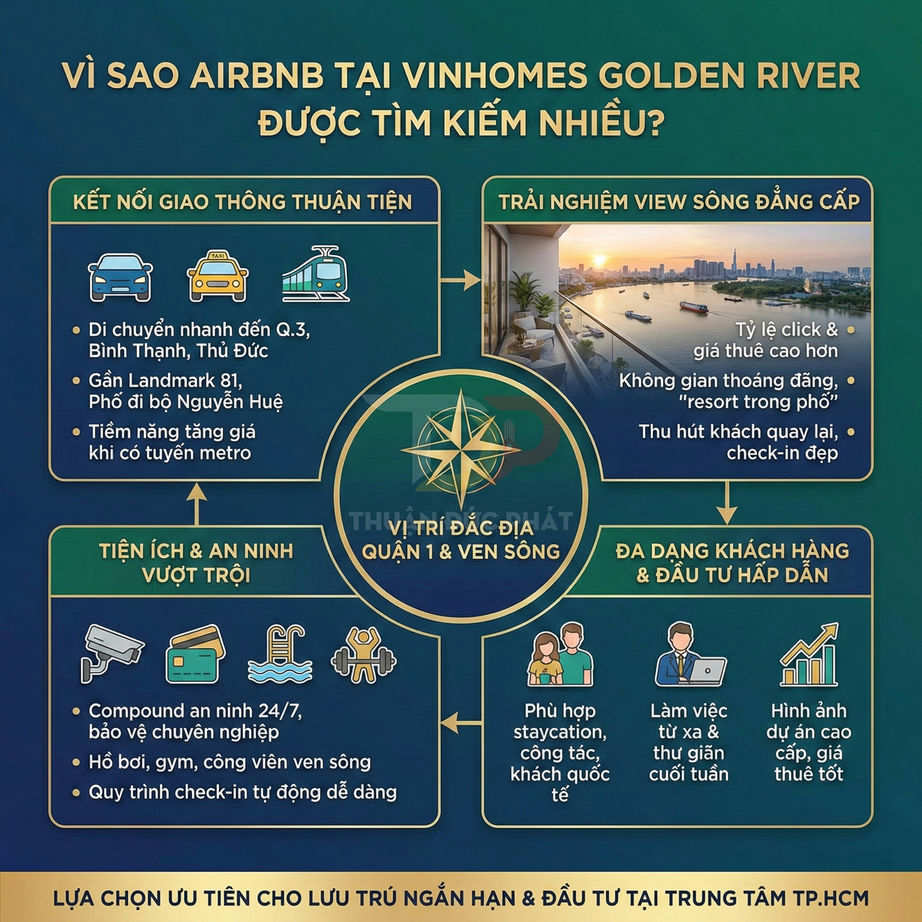 Infographic lý do Airbnb tại Vinhomes Golden River quận 1 ven sông hút khách và đầu tư tại TP.HCM