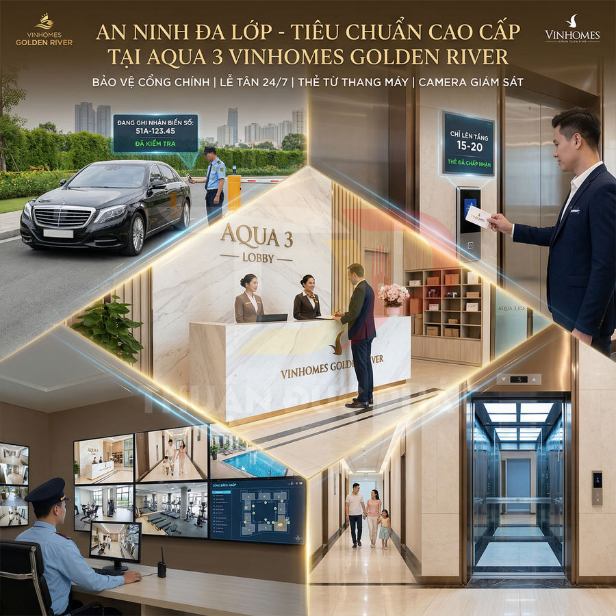 Hệ thống an ninh đa lớp và sảnh đón tiếp cao cấp tại tòa nhà Aqua 3 Vinhomes Golden River