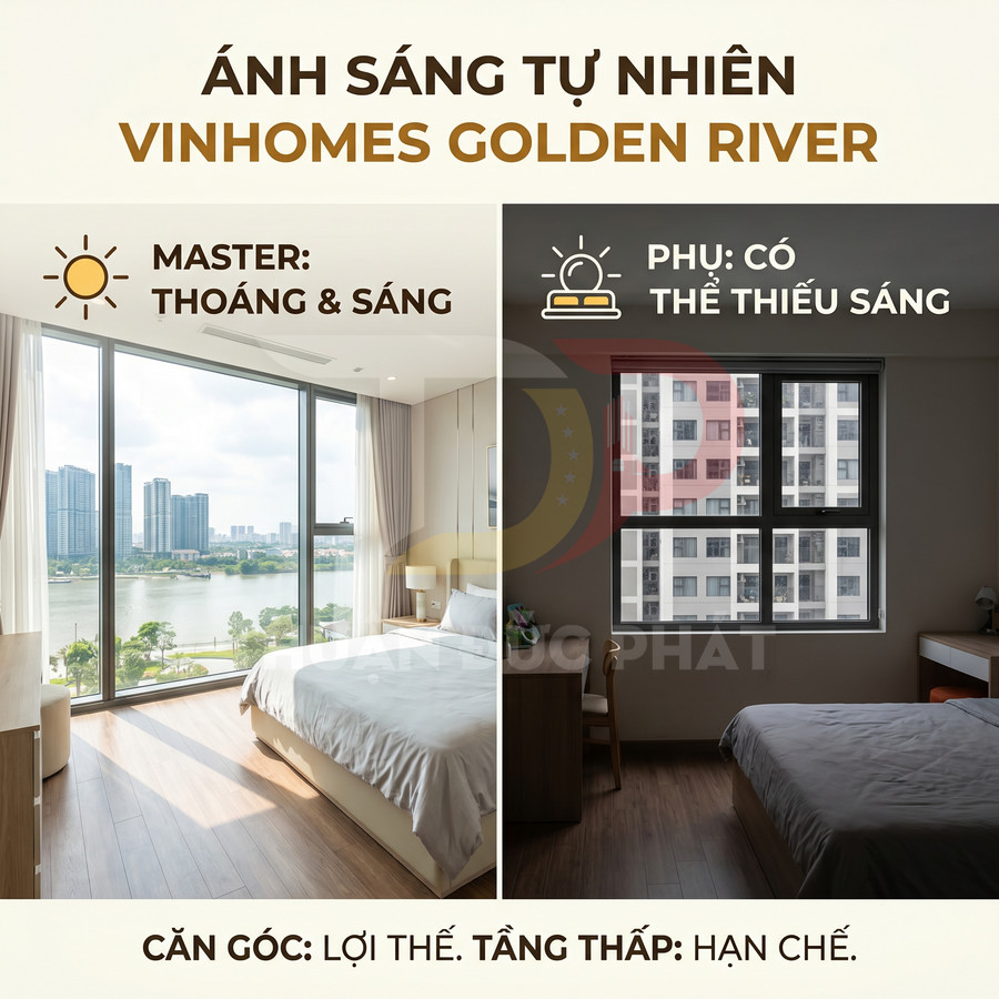 So sánh ánh sáng tự nhiên phòng ngủ căn góc và căn thường tại chung cư Vinhomes Golden River