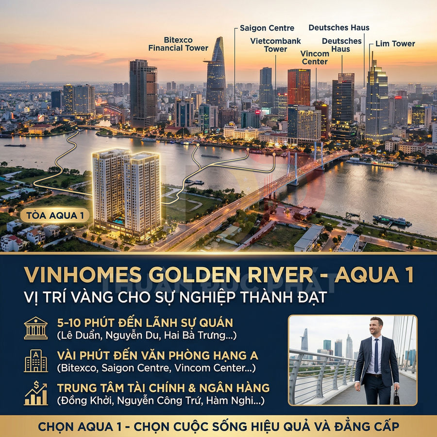 Tòa căn hộ Vinhomes Golden River Aqua 1 bên sông Sài Gòn, gần trung tâm tài chính và các tòa nhà văn phòng hạng A