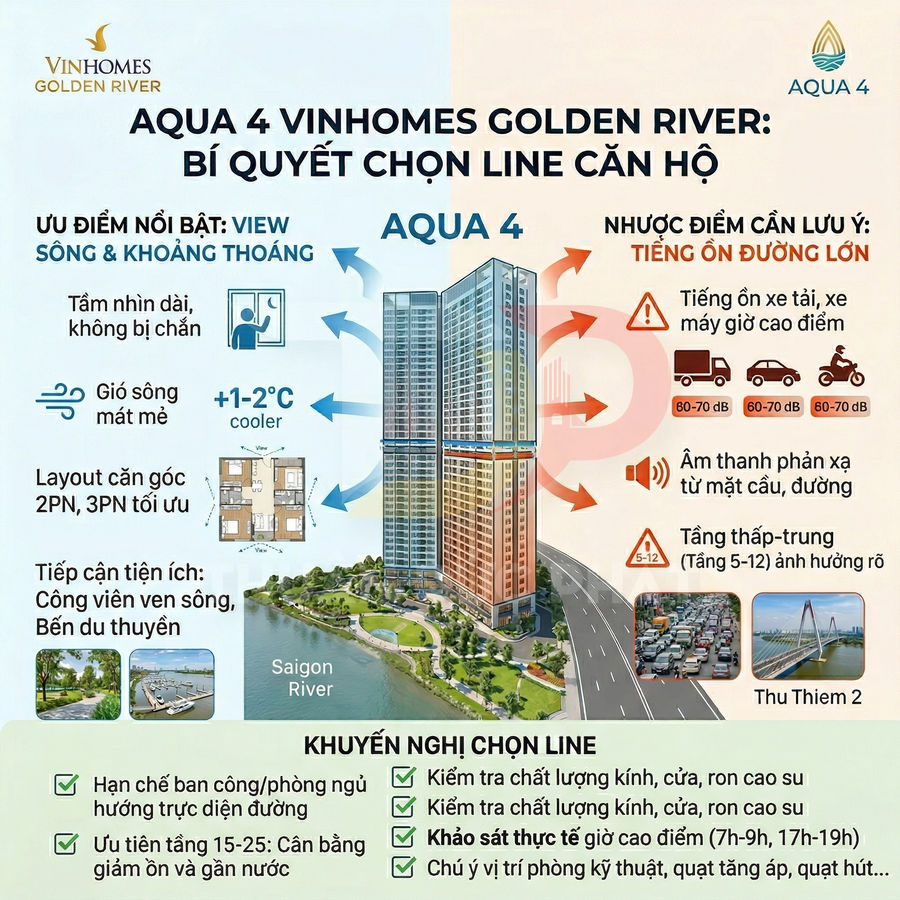 Infographic phân tích ưu nhược điểm line căn hộ Aqua 4 Vinhomes Golden River cạnh sông Sài Gòn