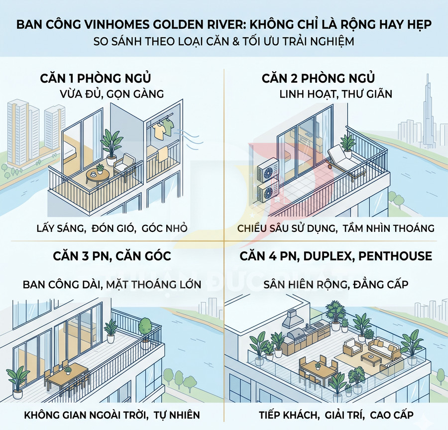 Căn hộ Vinhomes Golden River ban công rộng hay hẹp? Cách chọn căn thoáng sáng