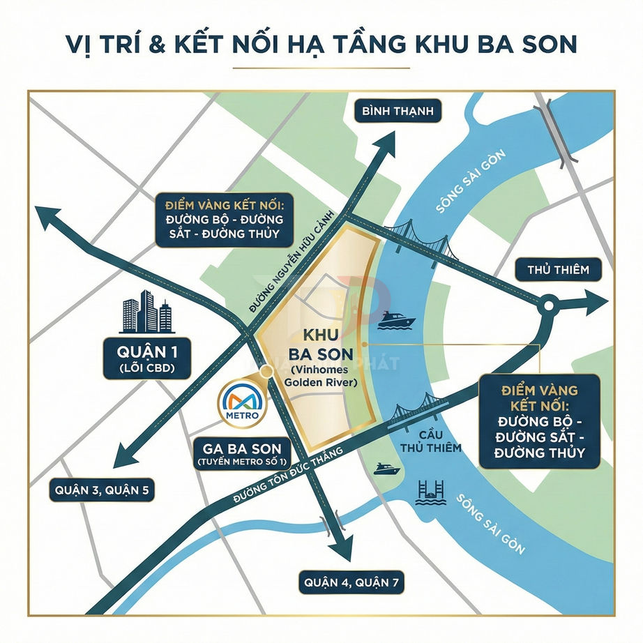 Bản đồ vị trí và kết nối hạ tầng khu căn hộ Vinhomes Golden River Ba Son tại trung tâm TP HCM