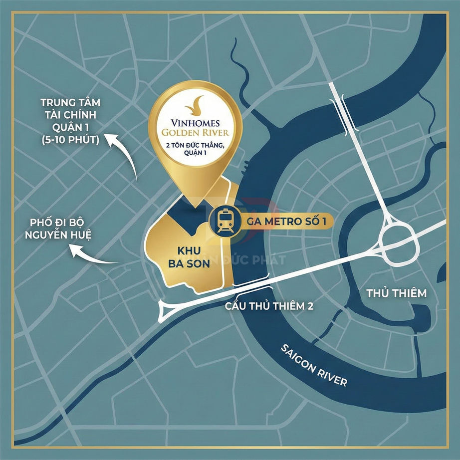 Bản đồ vị trí dự án Vinhomes Golden River tại khu Ba Son gần ga metro số 1 và trung tâm Quận 1
