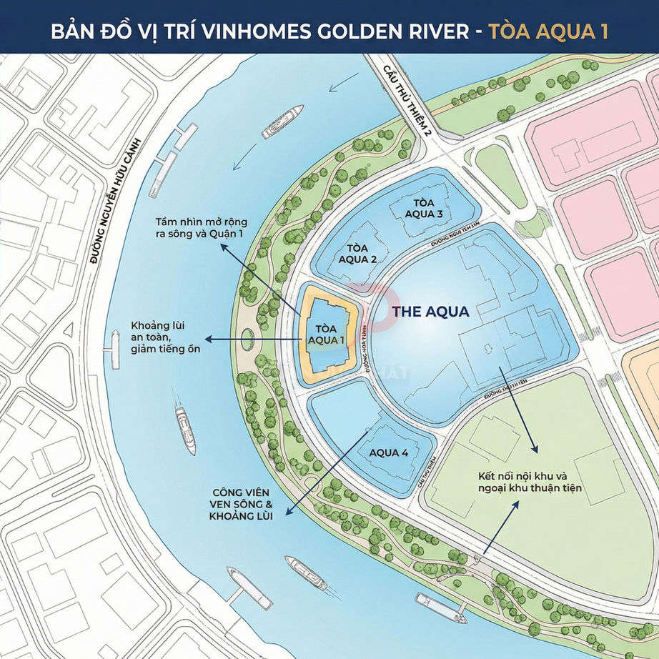Bản đồ vị trí tòa Aqua 1 trong khu căn hộ Vinhomes Golden River bên sông Sài Gòn