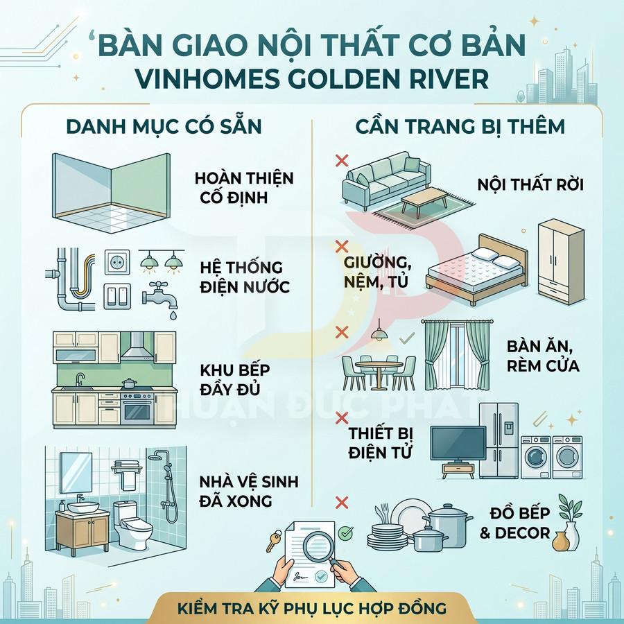 Căn hộ bàn giao nội thất cơ bản ở Vinhomes Golden River gồm những gì?