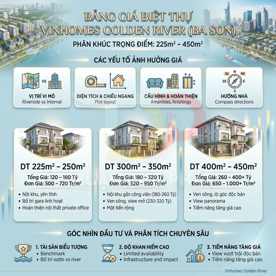 Bảng giá và thông tin các loại biệt thự Vinhomes Golden River Ba Son diện tích 225m2 đến 450m2