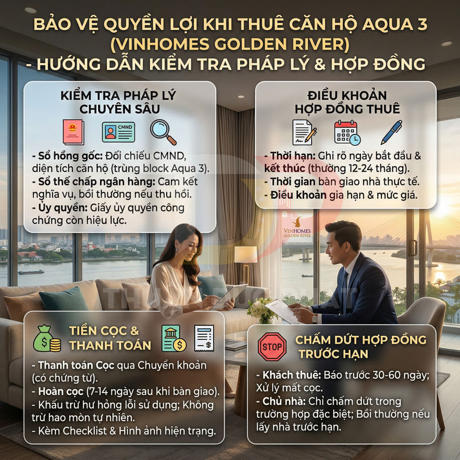 Hướng dẫn bảo vệ quyền lợi khi thuê căn hộ Aqua 3 Vinhomes Golden River với các bước kiểm tra pháp lý và hợp đồng