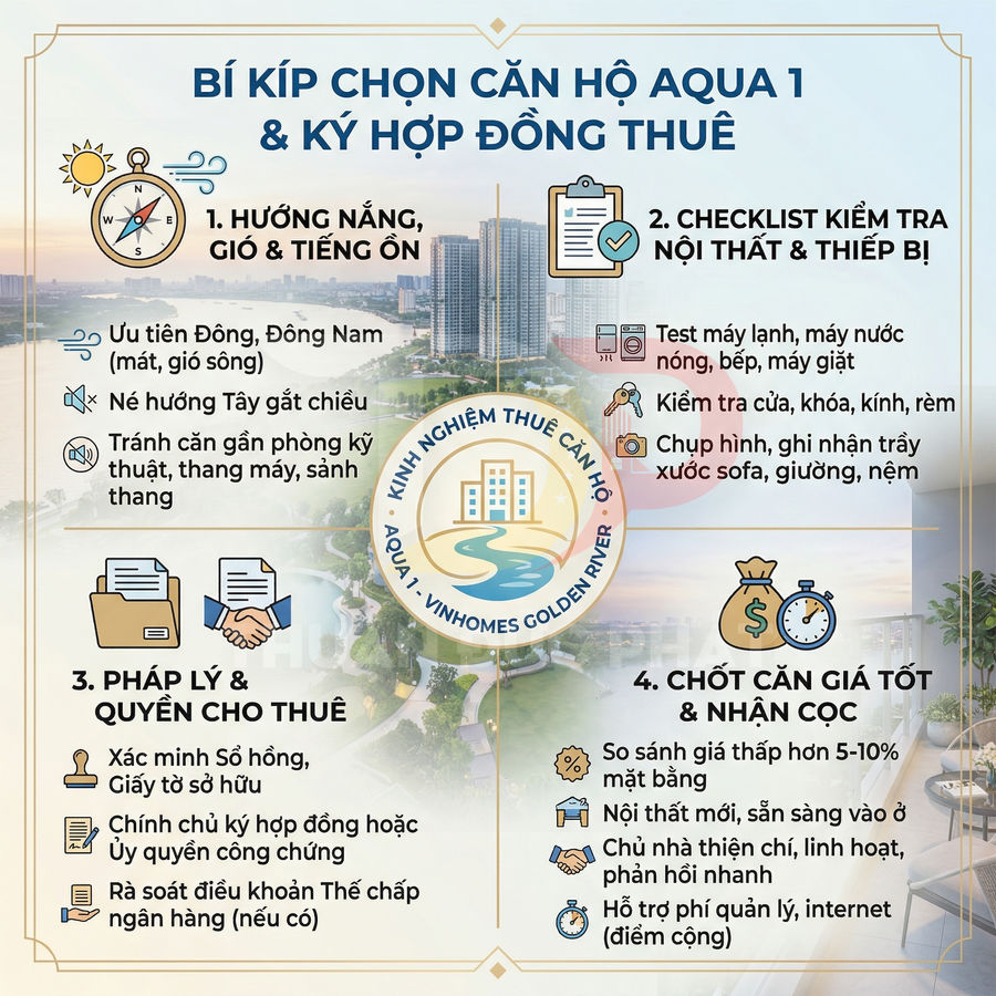 Infographic bí kíp chọn căn hộ Aqua 1 và ký hợp đồng thuê tại Vinhomes Golden River
