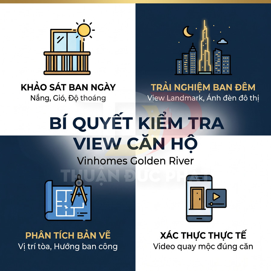 Infographic bí quyết kiểm tra view căn hộ Vinhomes Golden River với khảo sát, trải nghiệm, phân tích bản vẽ và video thực tế