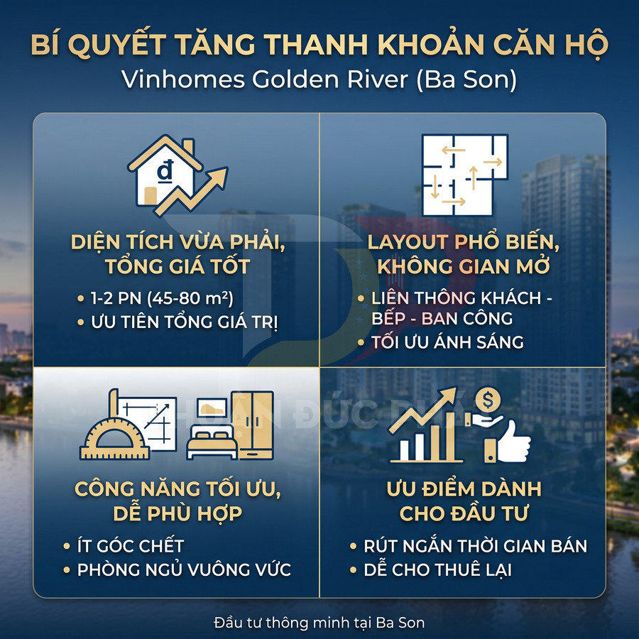 Bí quyết tăng thanh khoản căn hộ Vinhomes Golden River Ba Son với diện tích vừa phải, layout mở và ưu điểm cho nhà đầu tư