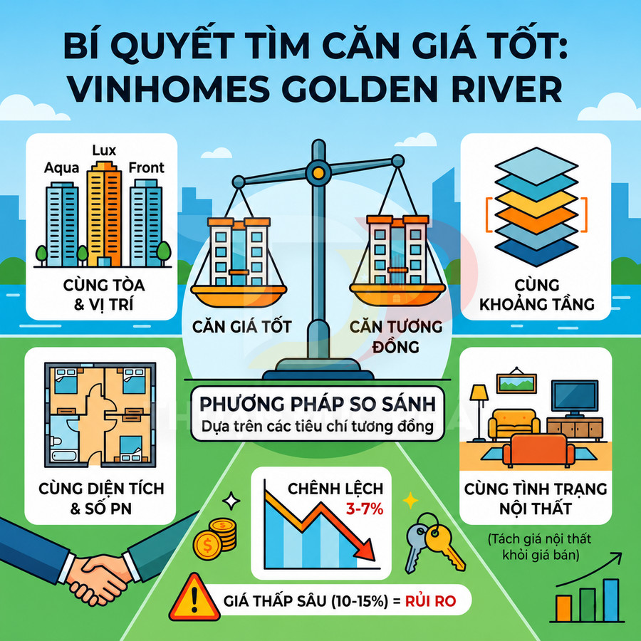 Infographic bí quyết so sánh và chọn căn hộ giá tốt tại dự án Vinhomes Golden River