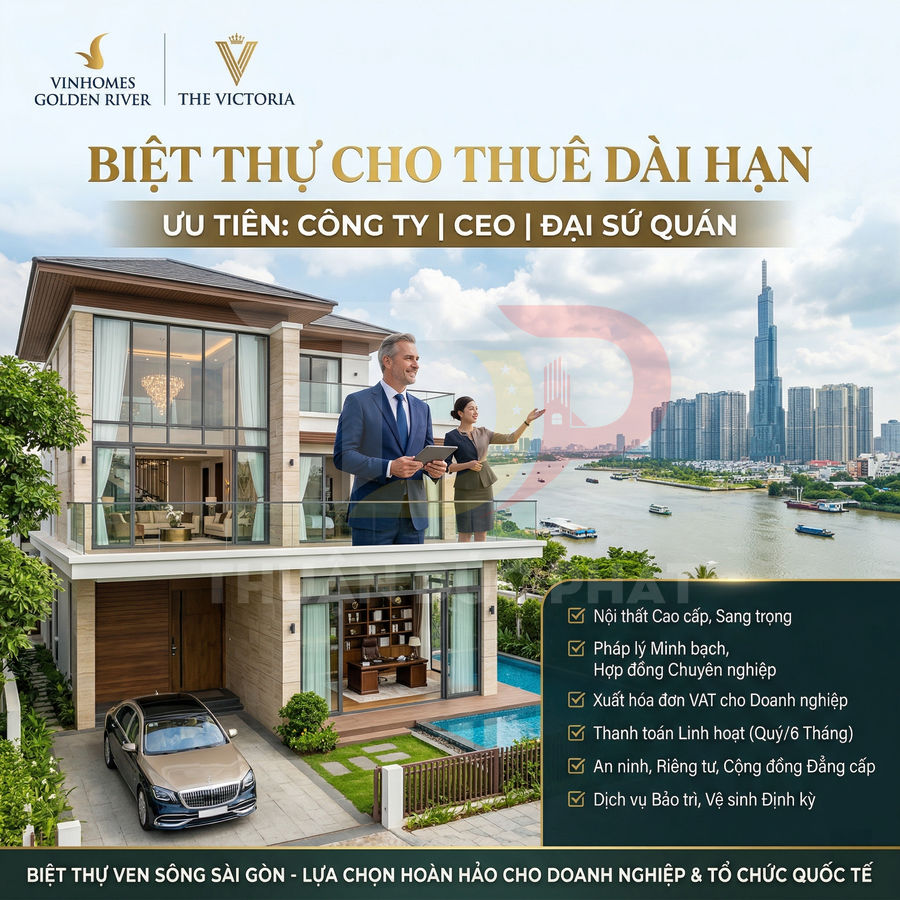 Biệt thự Vinhomes Golden River The Victoria cho thuê dài hạn ven sông Sài Gòn, nội thất cao cấp