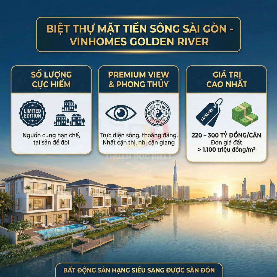 Biệt thự mặt tiền sông Sài Gòn Vinhomes Golden River với hồ bơi riêng và view thành phố cao cấp