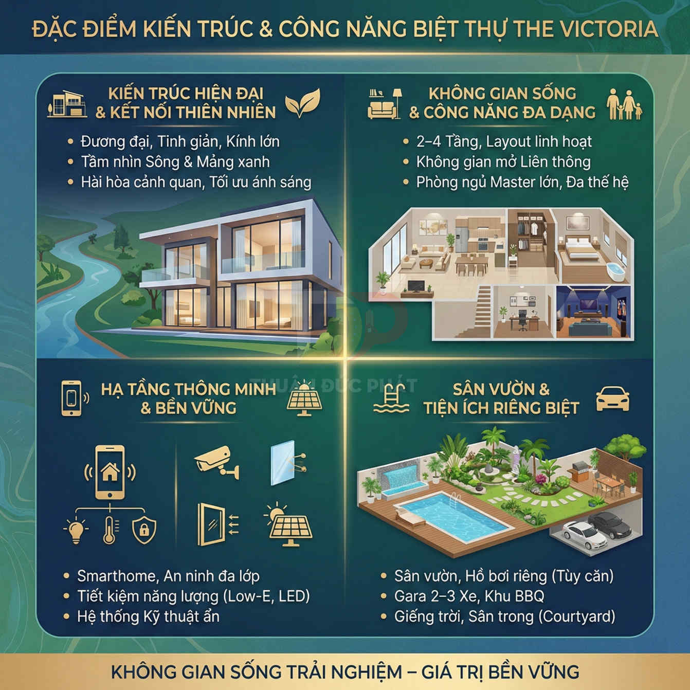 Infographic giới thiệu đặc điểm kiến trúc, công năng và tiện ích biệt thự cao cấp The Victoria