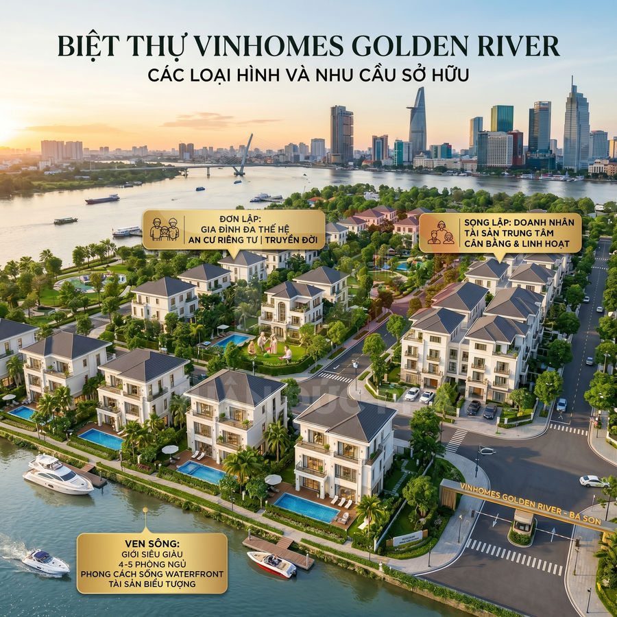 Biệt thự Vinhomes Golden River ven sông Sài Gòn với hồ bơi riêng và du thuyền cao cấp