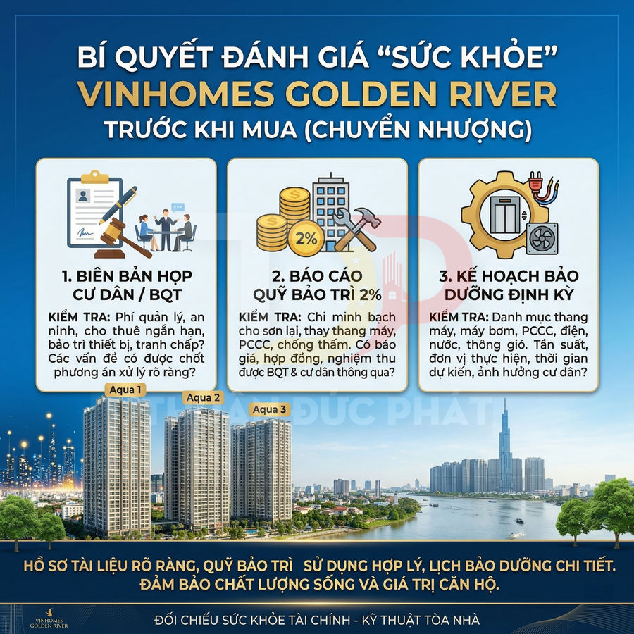 Infographic bí quyết đánh giá sức khỏe dự án căn hộ Vinhomes Golden River trước khi mua chuyển nhượng