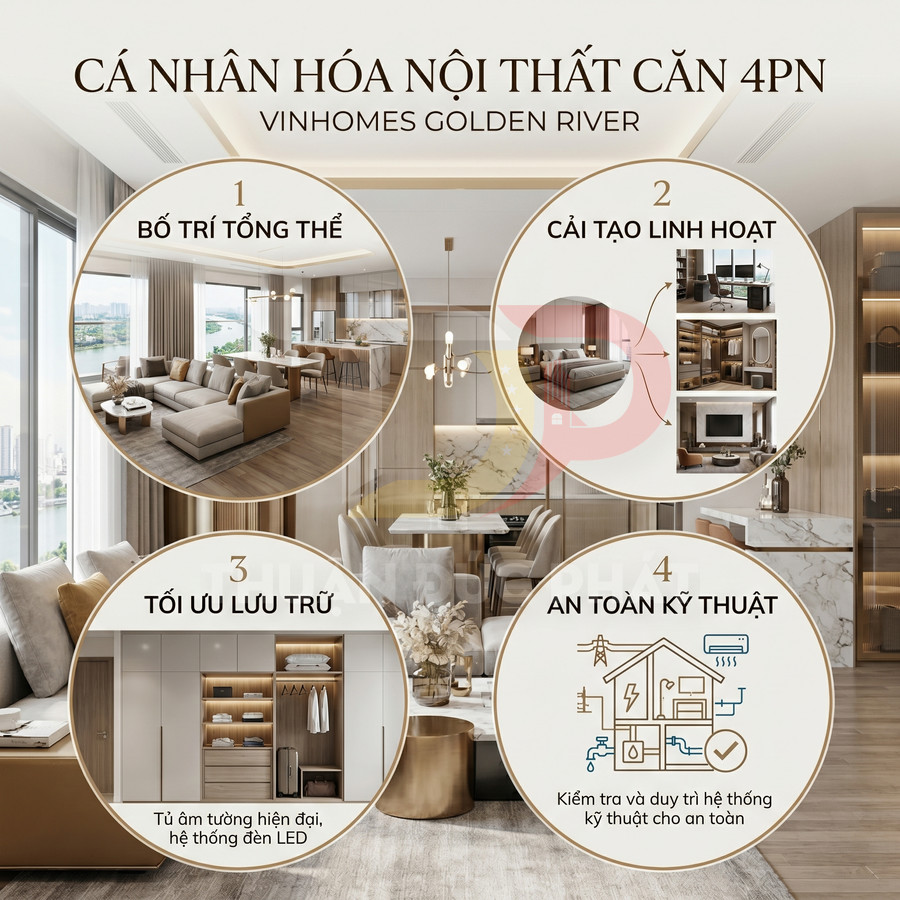 Thiết kế nội thất căn hộ 4 phòng ngủ Vinhomes Golden River hiện đại, tối ưu lưu trữ và an toàn kỹ thuật