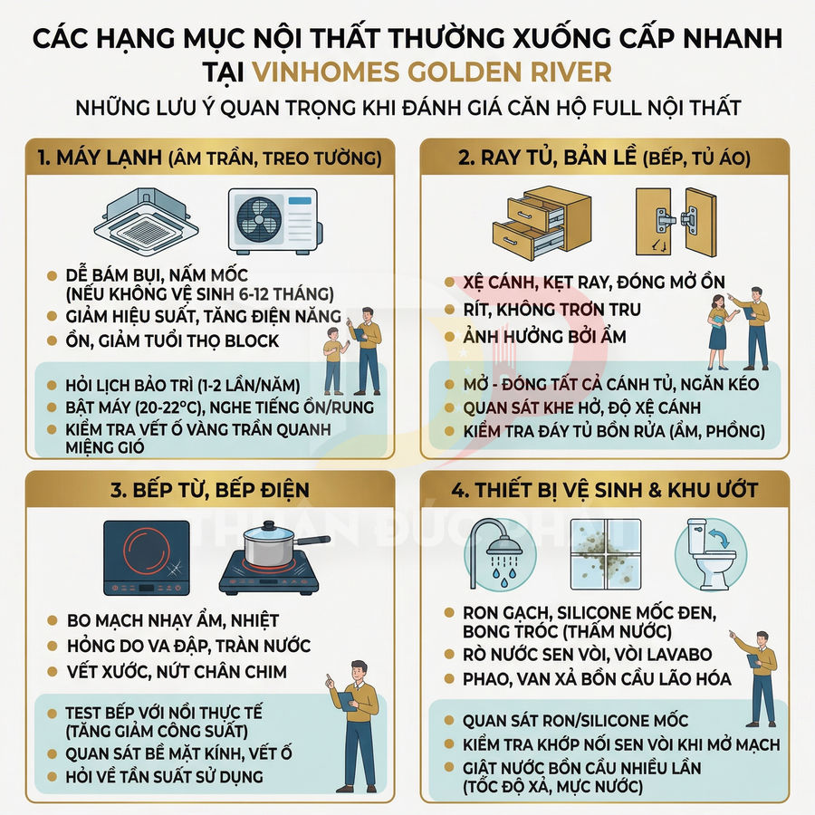 Infographic các hạng mục nội thất dễ xuống cấp nhanh tại căn hộ Vinhomes Golden River
