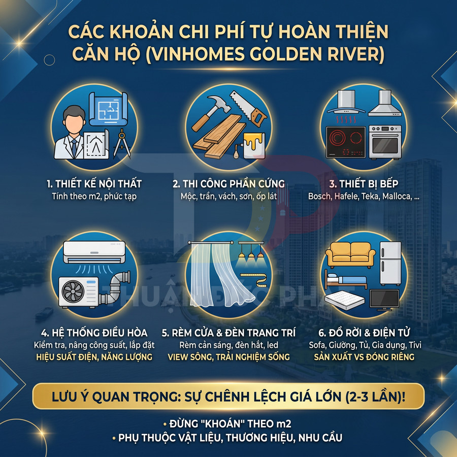 Infographic các hạng mục chi phí hoàn thiện nội thất căn hộ Vinhomes Golden River