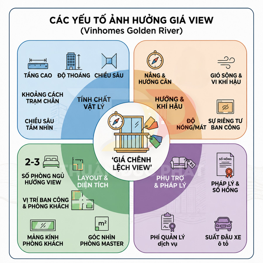 Các yếu tố ảnh hưởng giá view căn hộ Vinhomes Golden River trình bày theo từng nhóm nội dung