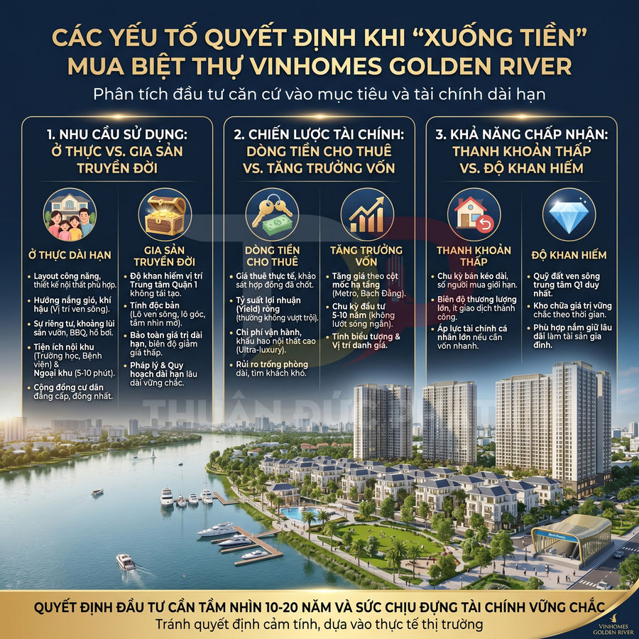 Infographic các yếu tố quyết định khi mua biệt thự Vinhomes Golden River kèm hình phối cảnh dự án ven sông