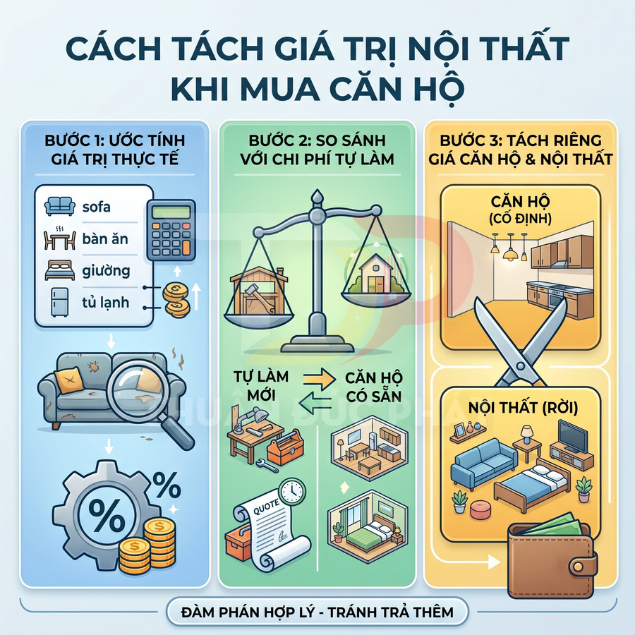 Hướng dẫn tách giá trị nội thất khi mua căn hộ với các bước ước tính, so sánh chi phí và tách giá nhà và nội thất