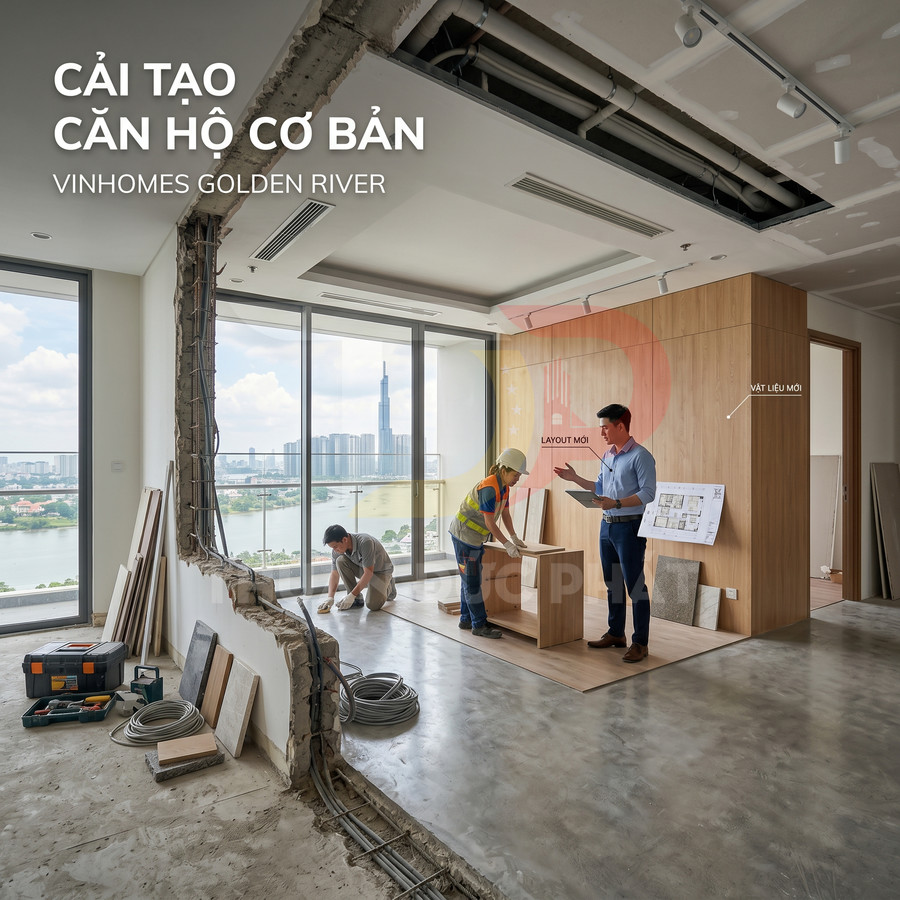 Thi công cải tạo căn hộ Vinhomes Golden River với đội ngũ kỹ sư và công nhân lắp đặt nội thất mới