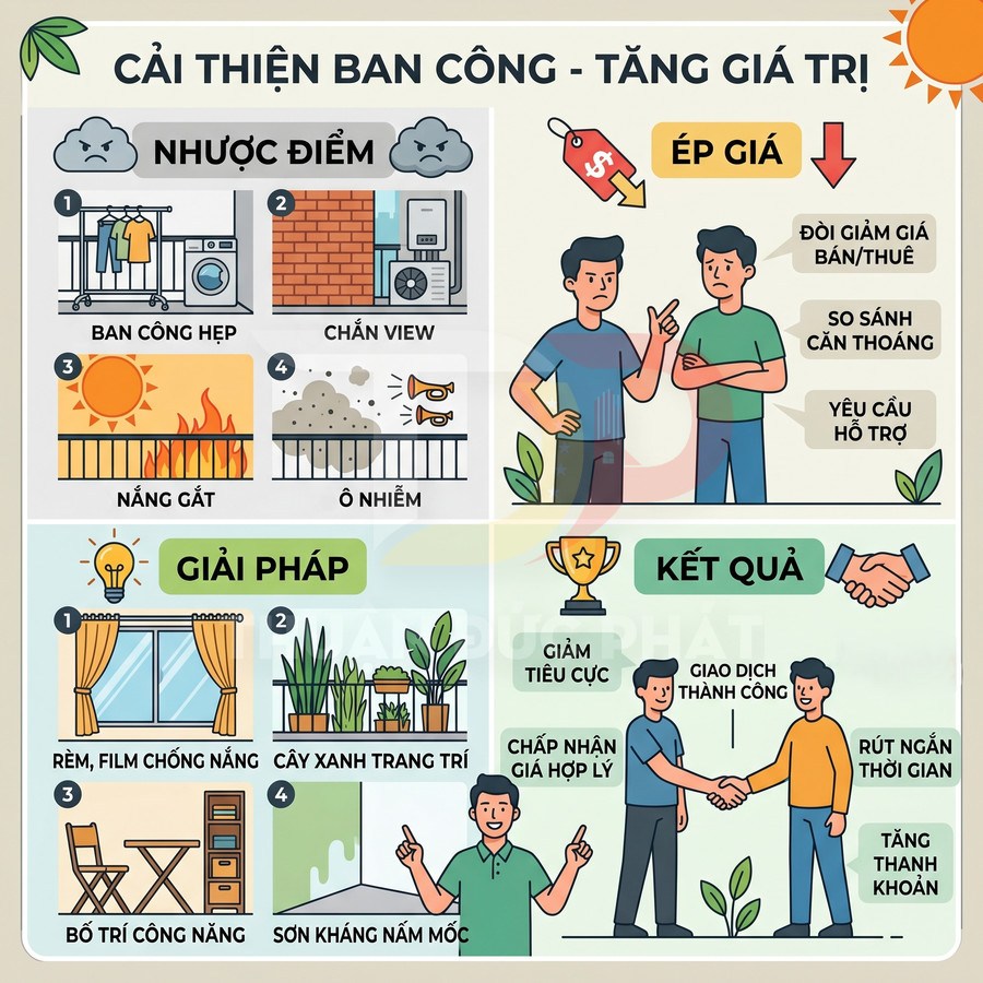 Infographic cải thiện ban công chung cư với nhược điểm, giải pháp và kết quả tăng giá trị căn hộ