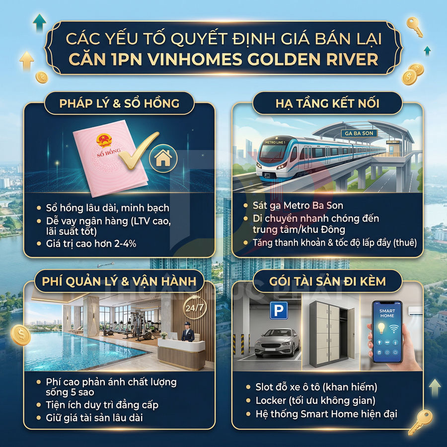 Các yếu tố quyết định giá bán lại căn hộ 1 phòng ngủ Vinhomes Golden River và tiện ích đi kèm