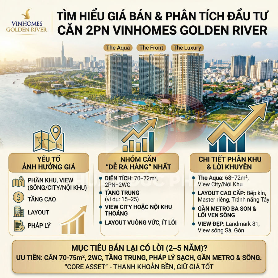 Giá bán căn 2 phòng ngủ Vinhomes Golden River: loại nào dễ bán lại nhất?