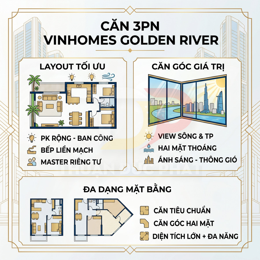 Mặt bằng căn 3 phòng ngủ Vinhomes Golden River và cách nhận biết căn góc đẹp