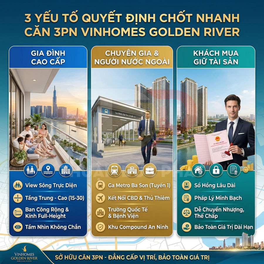 Quảng cáo căn hộ 3 phòng ngủ Vinhomes Golden River cho gia đình, chuyên gia và nhà đầu tư giữ tài sản