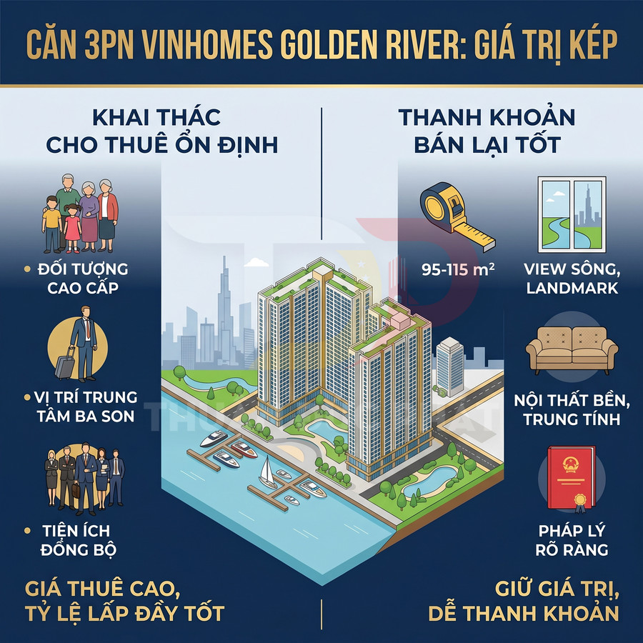 Căn hộ 3 phòng ngủ Vinhomes Golden River view sông, nội thất bền đẹp, tiện ích cao cấp, pháp lý rõ ràng