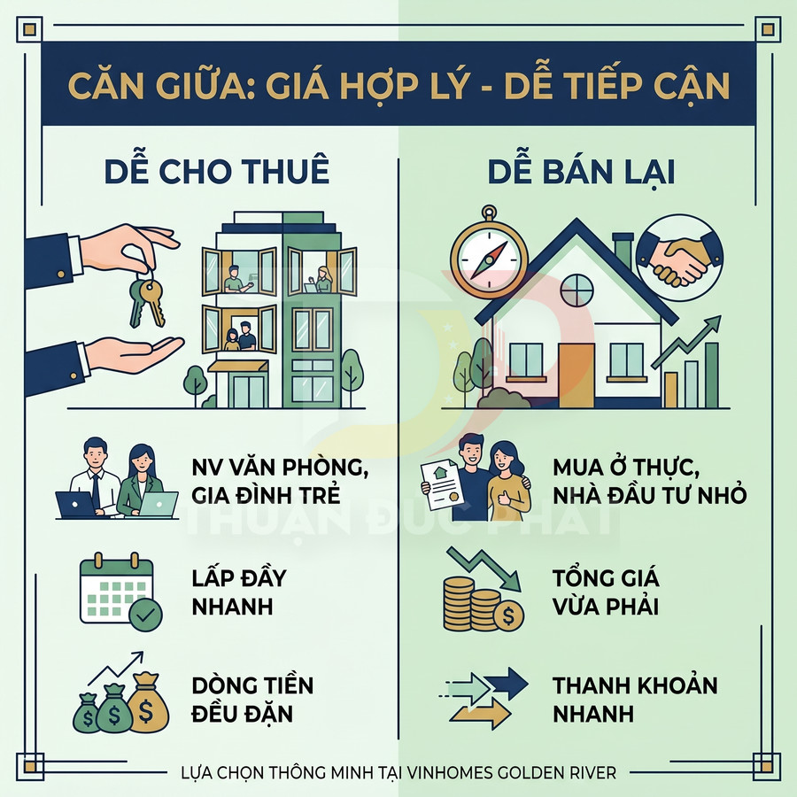 Infographic lợi ích căn hộ tầm trung dễ cho thuê và bán lại tại Vinhomes Golden River