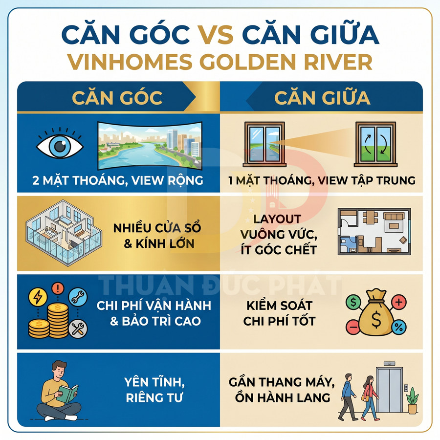 So sánh ưu nhược điểm căn góc và căn giữa tại dự án Vinhomes Golden River