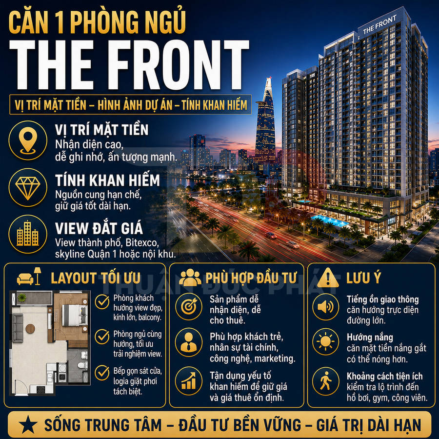 Căn hộ 1 phòng ngủ The Front view Bitexco trung tâm thành phố, layout tối ưu cho ở và đầu tư cho thuê