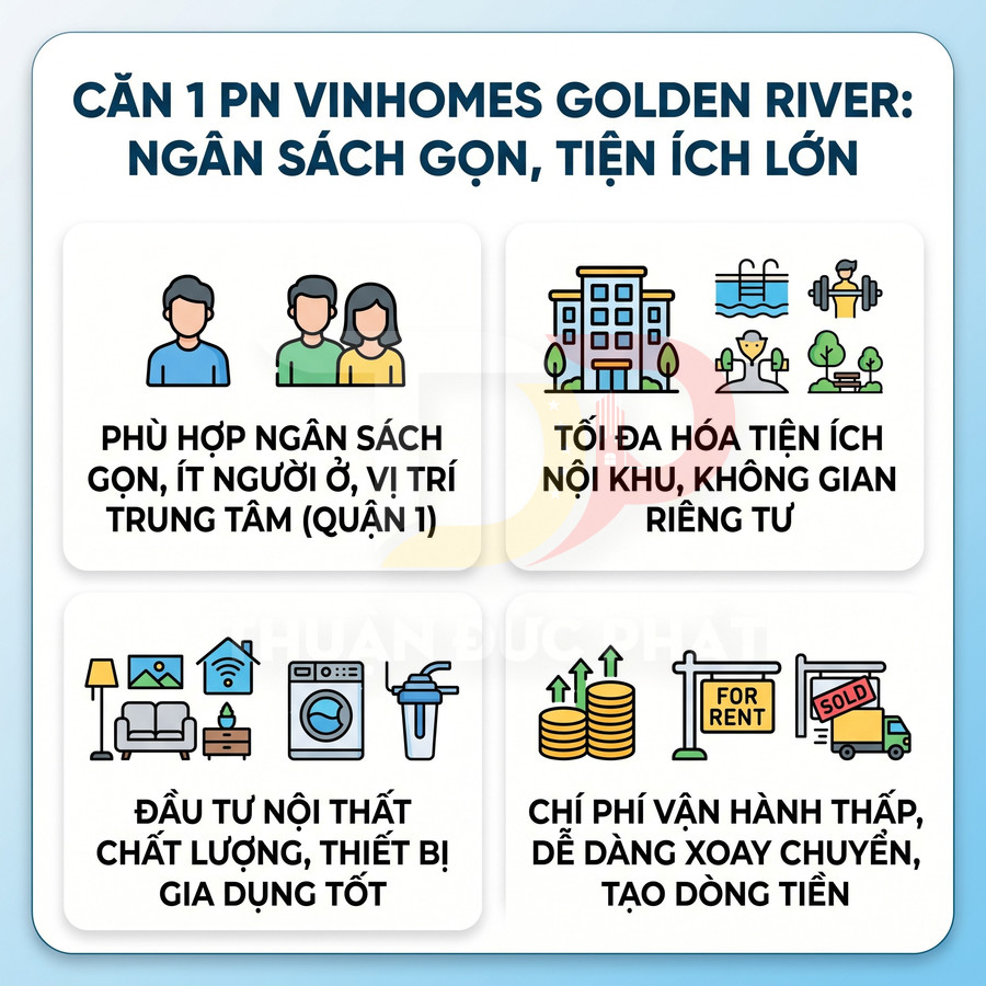 Ưu điểm căn hộ 1 phòng ngủ Vinhomes Golden River, nội thất tốt, tiện ích đầy đủ, chi phí vận hành thấp