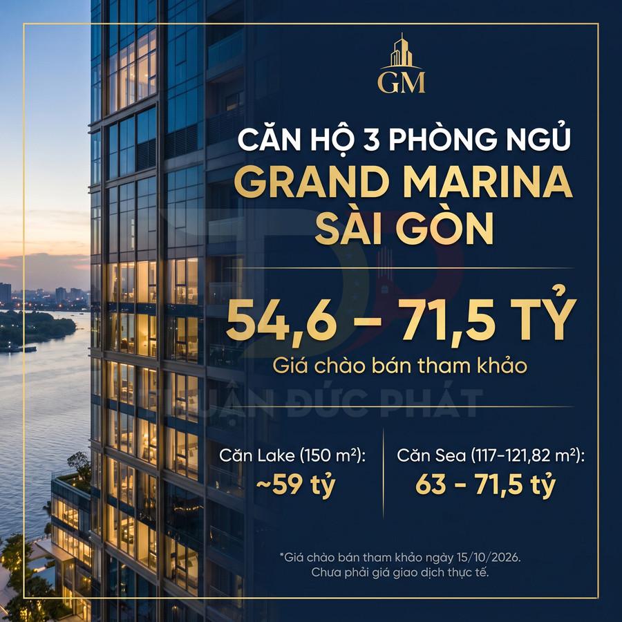 Giá bán căn hộ Grand Marina Sài Gòn 3 phòng ngủ mới nhất