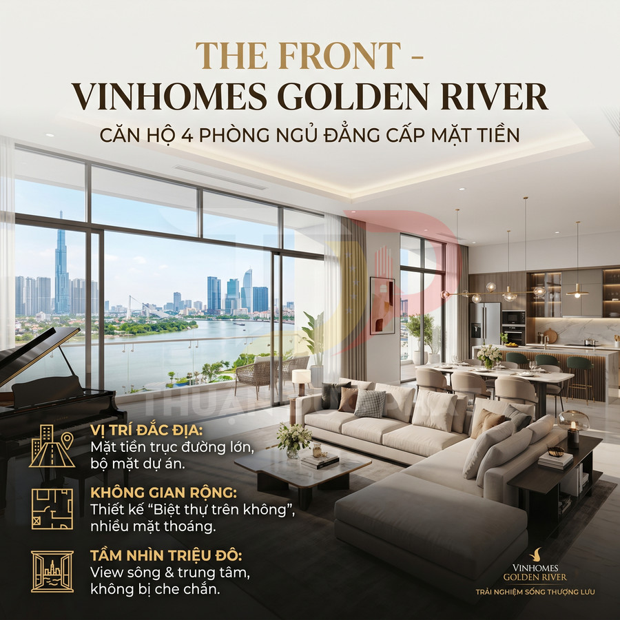 Căn hộ cao cấp Vinhomes Golden River 4 phòng ngủ, phòng khách rộng view sông và trung tâm thành phố