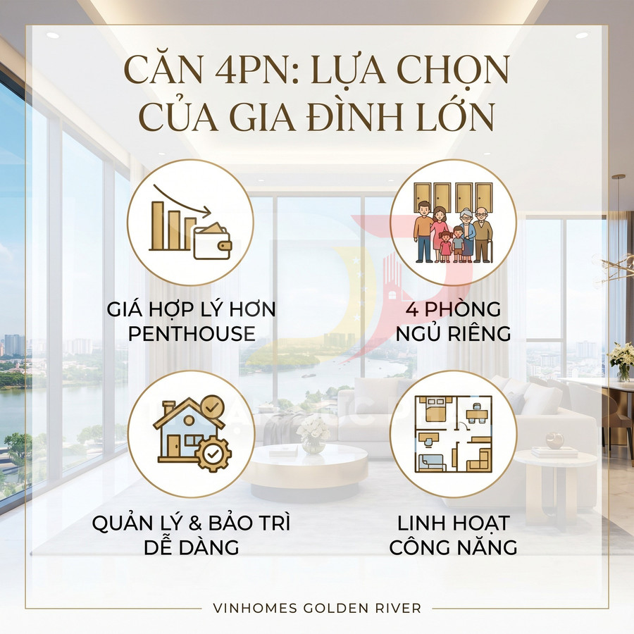 Căn hộ 4 phòng ngủ Vinhomes Golden River giá hợp lý, dễ quản lý bảo trì, linh hoạt công năng cho gia đình lớn
