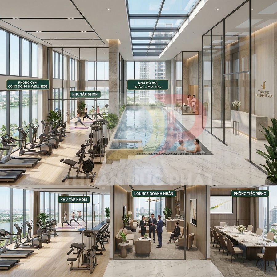 Tiện ích cao cấp Vinhomes Golden River với phòng gym, hồ bơi nước ấm, lounge doanh nhân và phòng tiệc riêng