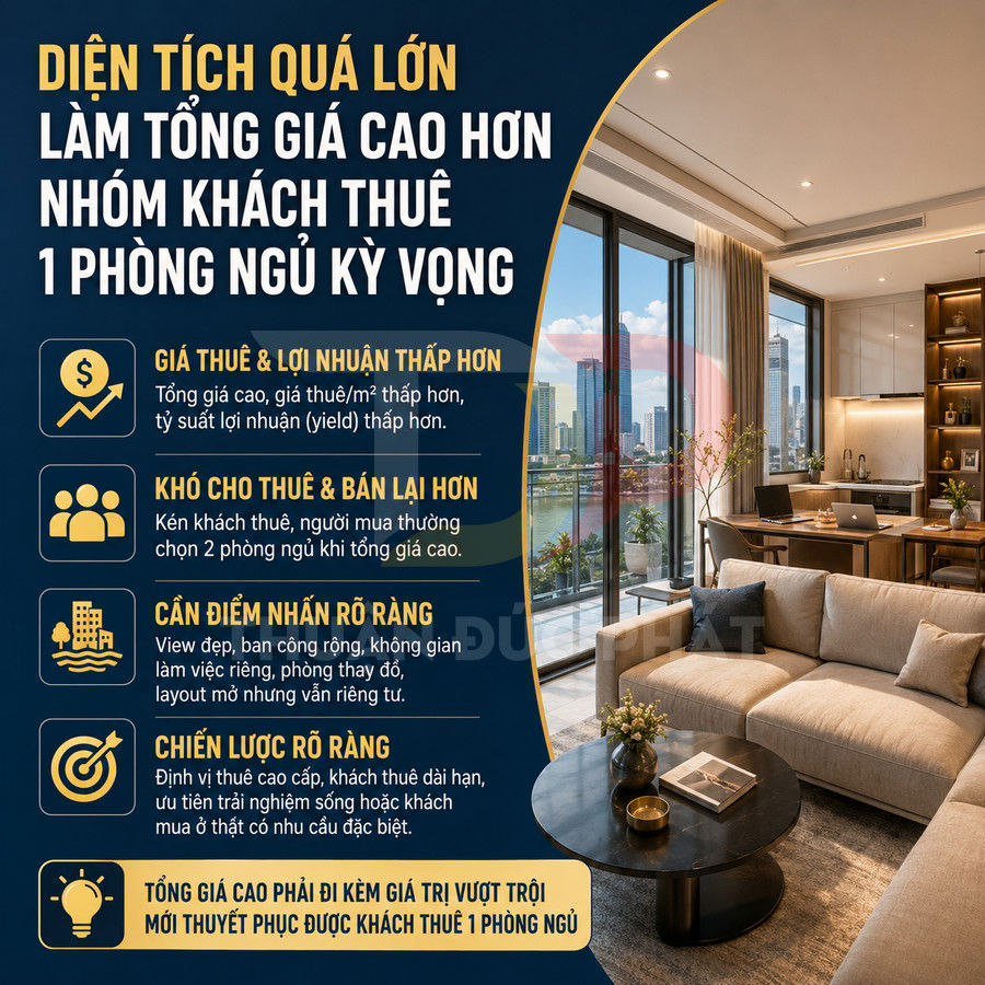 Phòng khách căn hộ cao cấp view sông với sofa lớn, bàn tròn, bếp và khu làm việc cạnh cửa kính toàn cảnh