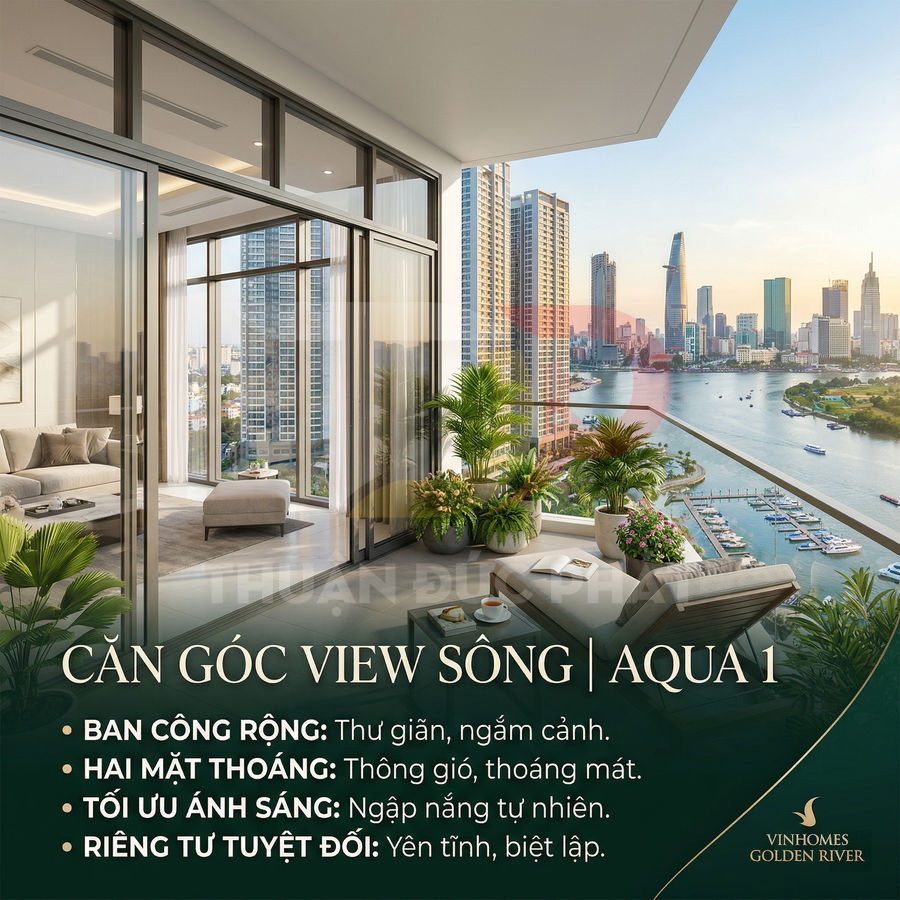 Căn hộ Vinhomes Golden River Aqua 1 ban công rộng view sông và skyline trung tâm thành phố