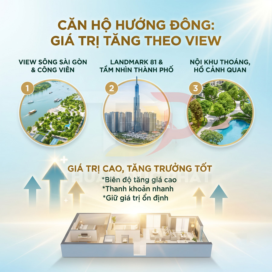 Căn hộ hướng Đông view sông Sài Gòn, Landmark 81, nội khu thoáng hồ cảnh quan, tiềm năng tăng giá cao