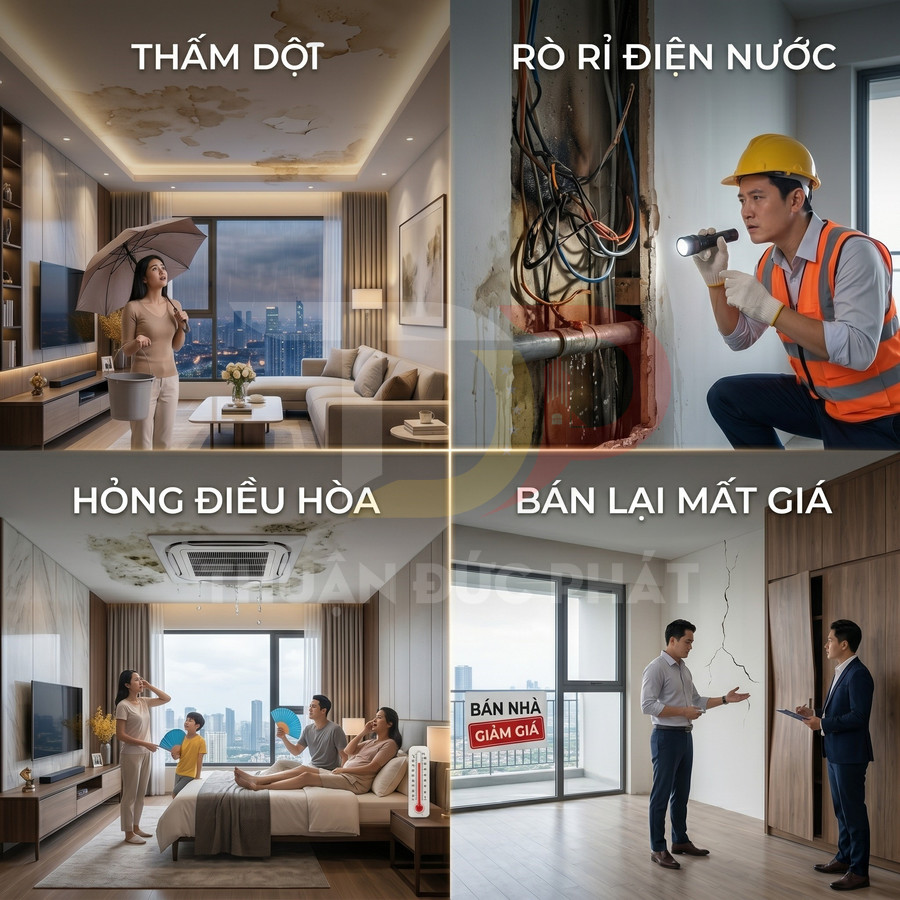 Căn hộ chung cư bị thấm dột, rò rỉ điện nước, hỏng điều hòa và nứt tường khiến bán lại mất giá