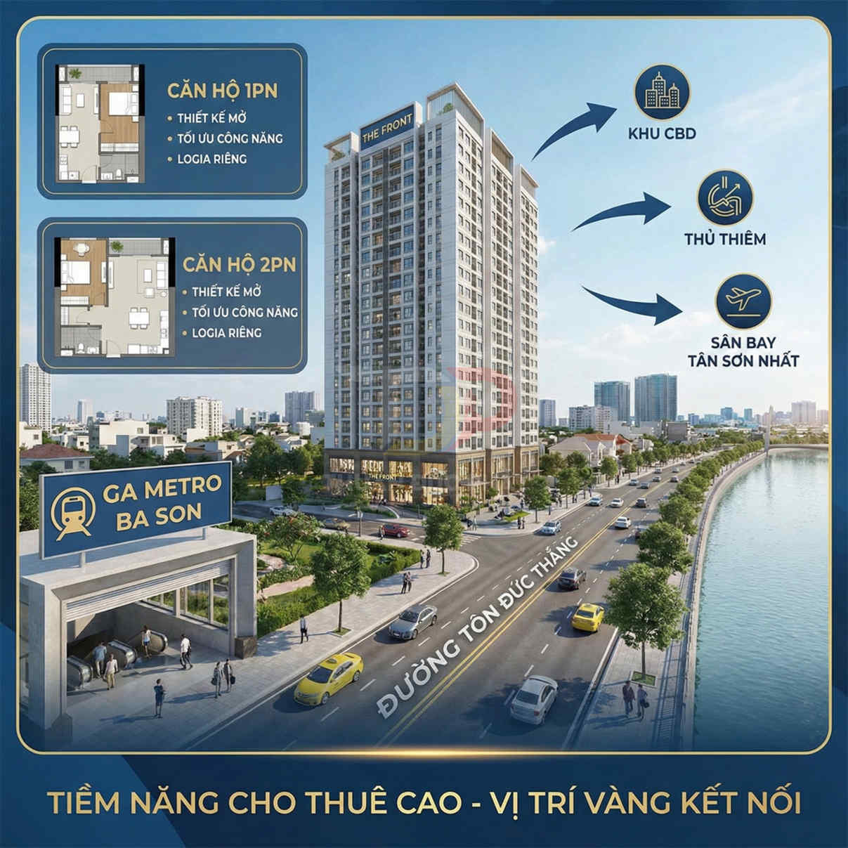 Phối cảnh dự án căn hộ The Front bên sông, gần ga metro Ba Son và đường Tôn Đức Thắng, thiết kế 1PN và 2PN