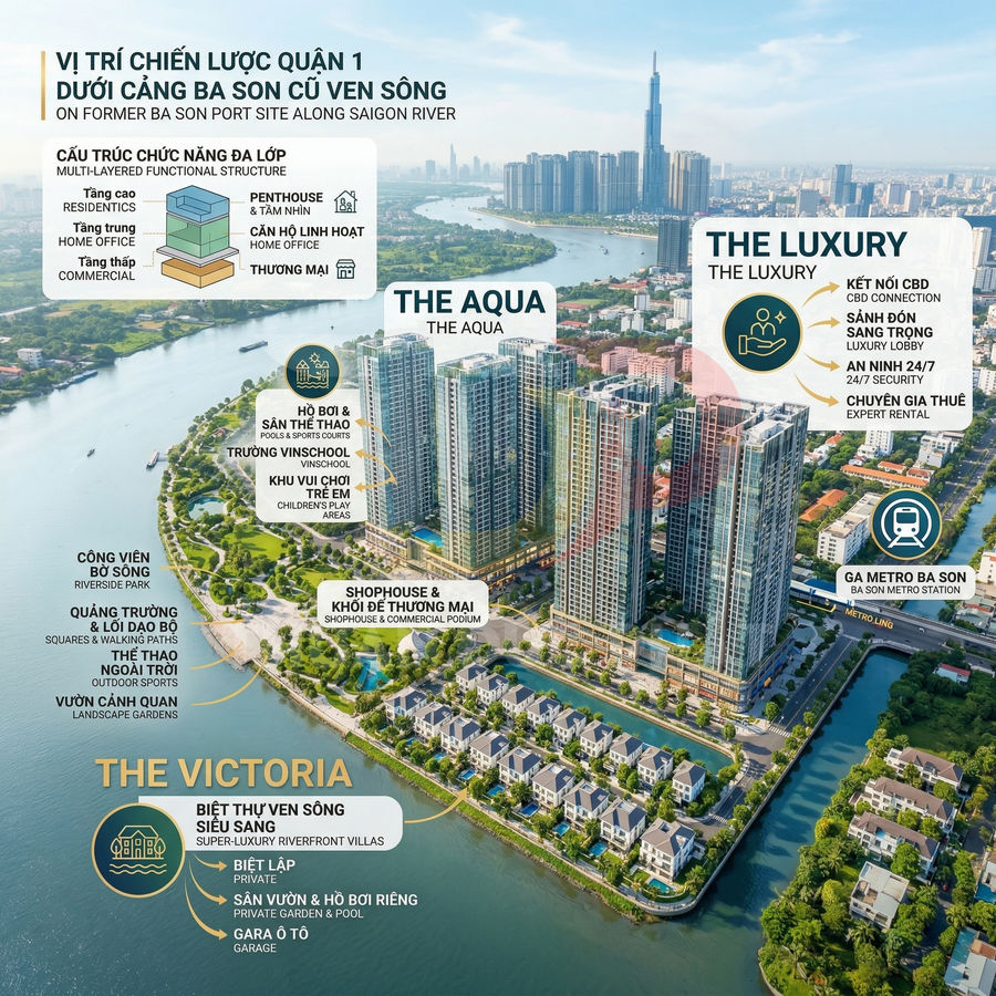 Phối cảnh dự án căn hộ và biệt thự ven sông Vinhomes Golden River Ba Son tại quận 1, TP HCM